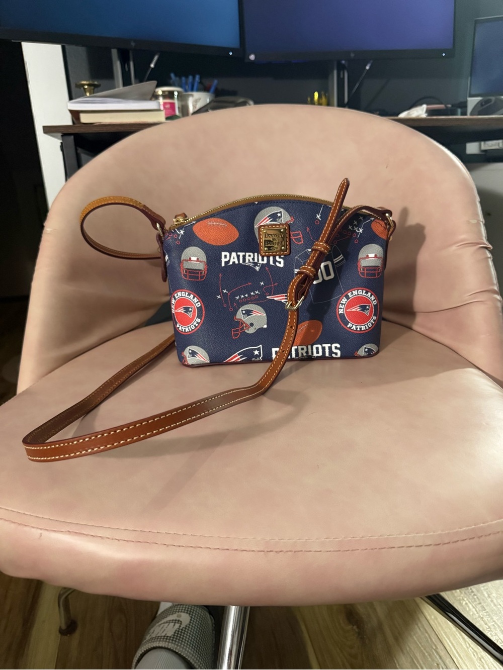 Dooney & Bourke Navy New England Patriots Crossbody with Brown Trim